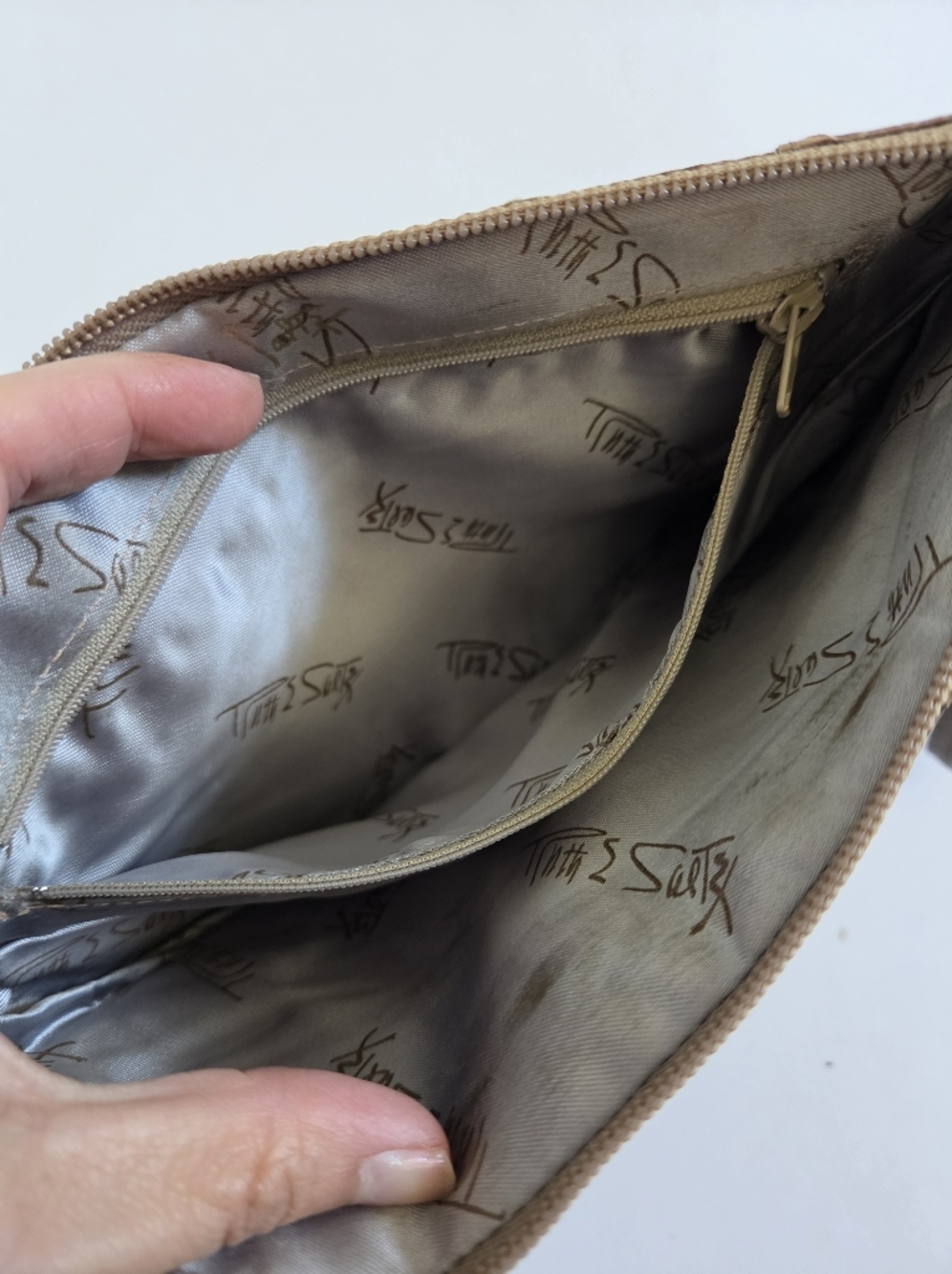 VTG Ruth Saltz light brown neutral snake skin clutch wristlet cougar accent - Picture 5 of 8